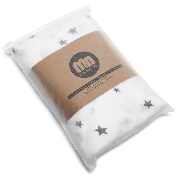 Ultra Soft Bamboo Cotton Newborn Muslin Receiving Blanket - Star Print Blanket, minination, minination