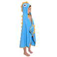 Kids Hooded Bath Beach Towel - Blue with Yellow Dino Spikes 100% Cotton Terry Cloth Hooded Towel for Boys and Girls, minination, Piggy Button 