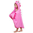 Kids Hooded Bath Beach Towel with Pink Dino Spikes 100% Cotton Terry Cloth Hooded Towel for Girls, minination, Piggy Button 