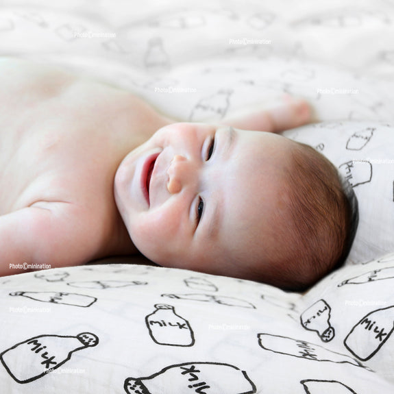 Newborn Baby Swaddle Blanket MILK print / Ultra Soft, 100% Cotton Muslin Receiving Blanket, minination, minination