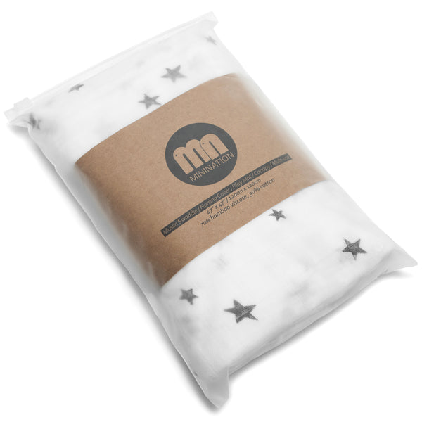Ultra Soft Bamboo Cotton Newborn Muslin Receiving Blanket - Star Print Blanket, minination, minination 