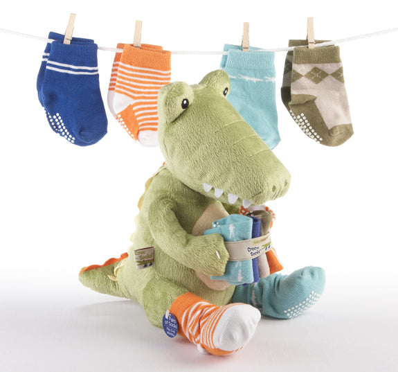 Croc in Socks Plush Plus Toy and Baby Socks Gift Set, minination, . 